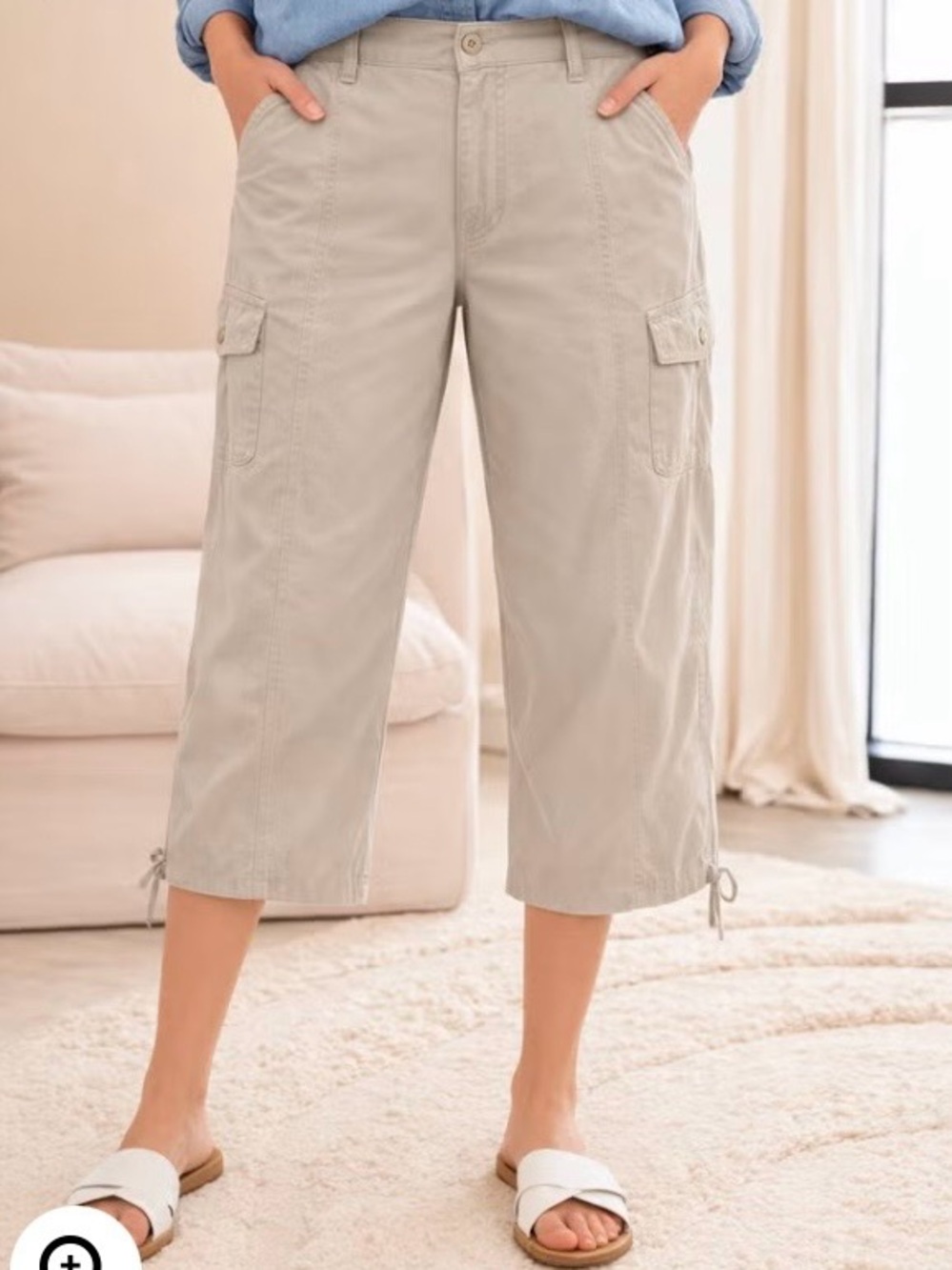 Mid-Rise Stretch Cotton Cargo Capris